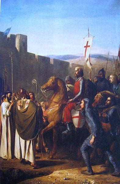 エデッサ伯国 - ブーローニュのボードゥアンが1098年2月にエデッサに入城する場面。アルメニア人の聖職者がコンスタンティノポリスの保護下からの解放を祝い出迎えている
