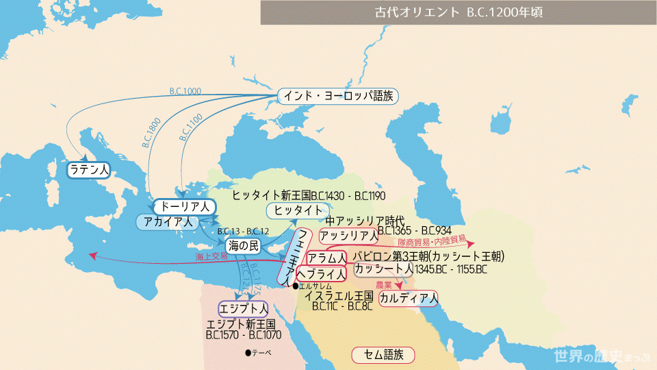 ドーリア人 海の民 アラム人 ヘブライ人 海の民 古代オリエント　紀元前1200年頃