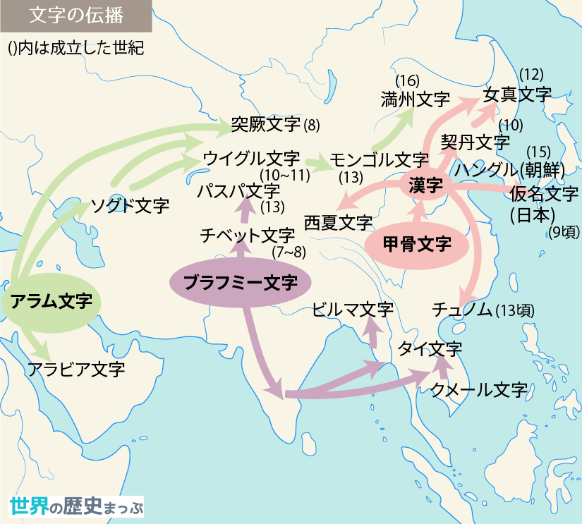 アラム文字 文字の伝播地図 東西文物の交流 文物の伝播