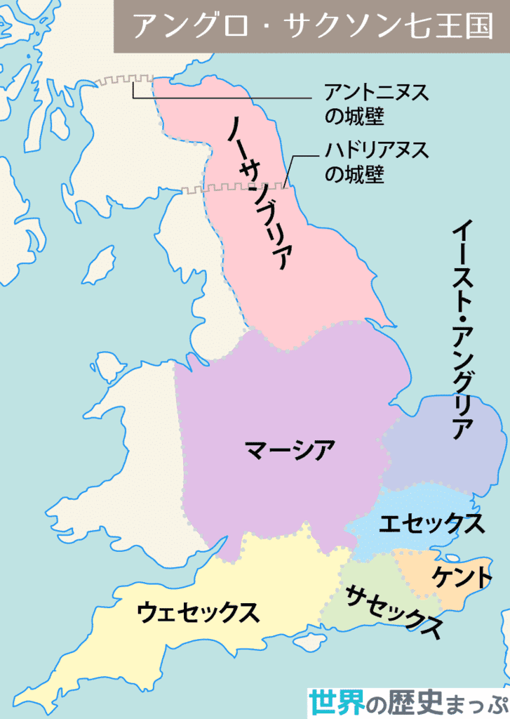 七王国 アングロ・サクソン7王国地図