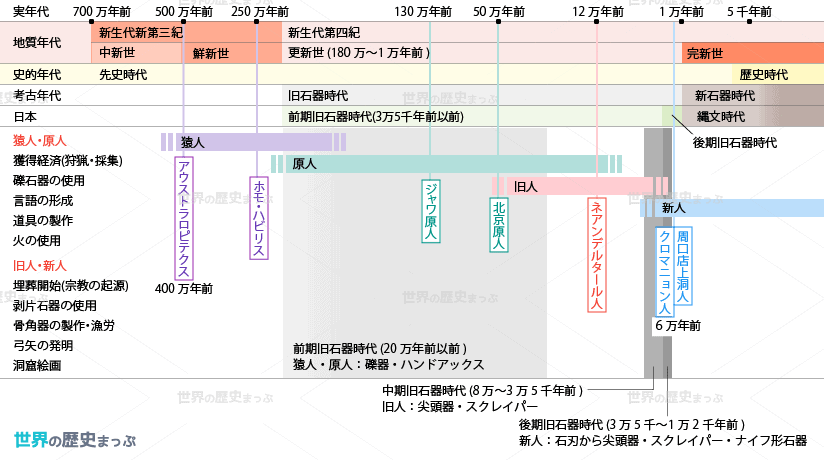 旧石器時代 先史時代年表 人類の進化表 猿人