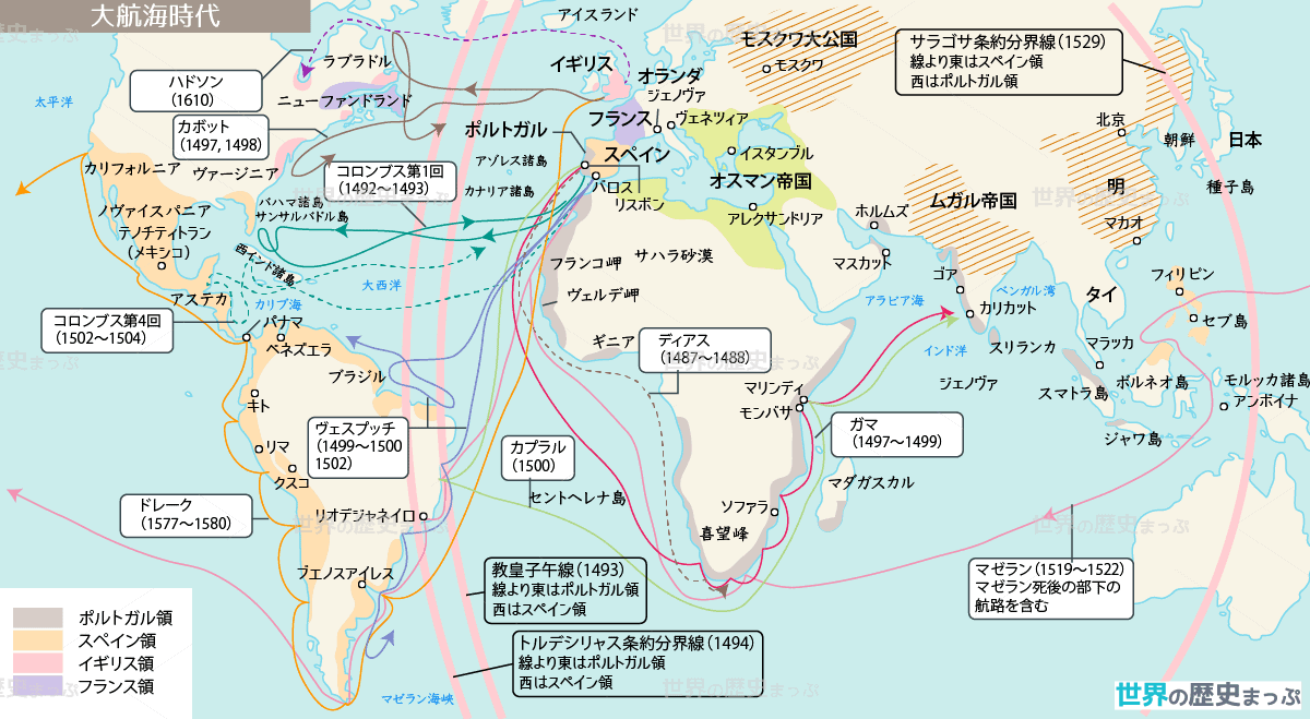 ヨーロッパ人の東アジア進出 ポルトガルの植民地と貿易 大航海時代 大航海時代地図