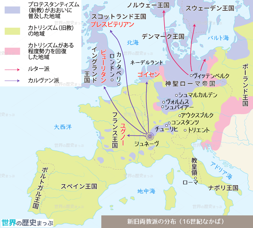 カルヴァンの改革 新旧両教派の分布地図 ドイツにおける宗教改革運動の展開