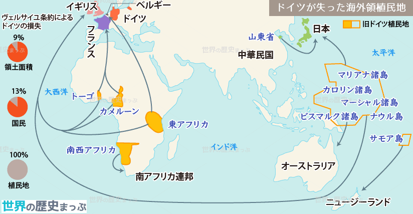 ドイツが失った海外領植民地地図